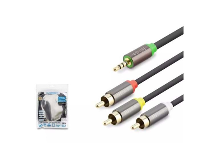 HADRON HDX1065 3.5MM TO 3RCA KABLO 2LINE GOLD 3M SİYAH