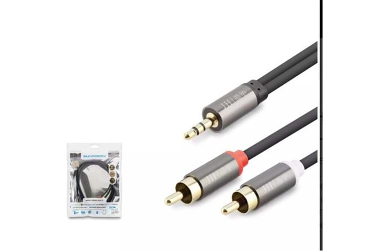 HADRON HDX1067 3.5MM TO 2RCA KABLO 2LINE GOLD 1.5M SİYAH