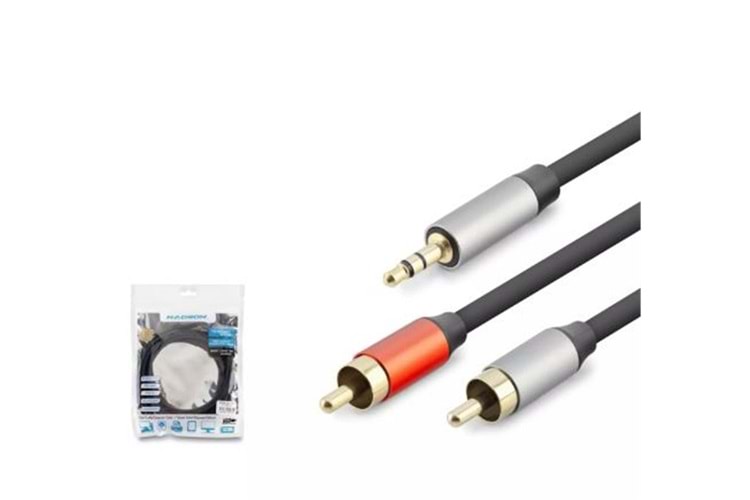 HADRON HDX1074 3.5MM TO 2RCA KABLO 2LINE GOLD 3M SİYAH
