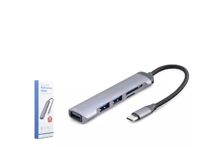 HADRON HDX7039 USB HUB COMBO 5IN1 USB type-c SD + TF CARD GRİ