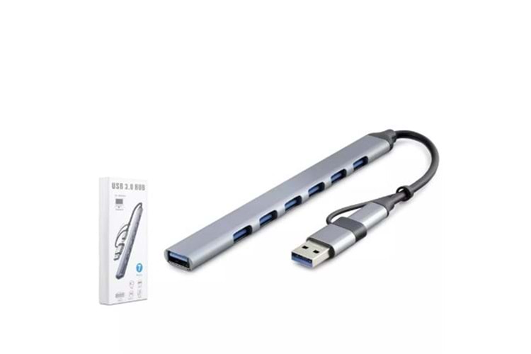 HADRON HDX7033 TYPE-C + USB3.0 HUB 6-USB2.0 + USB3.0 GRİ