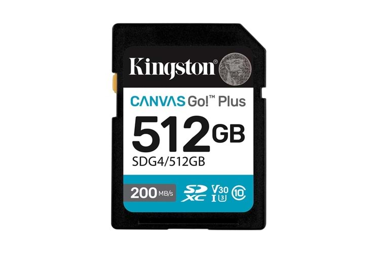 Kingston SDG4-512GB 512GB SDXC Canvas Go Plus Gen4 200MB-s C10 UHS-I U3 V30 Hafıza Kartı
