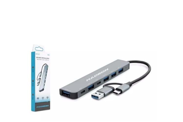 Hadron Hdx7827 Type-C Hub 2-Type-C + 4-Usb3.0 + 7In1 Gri