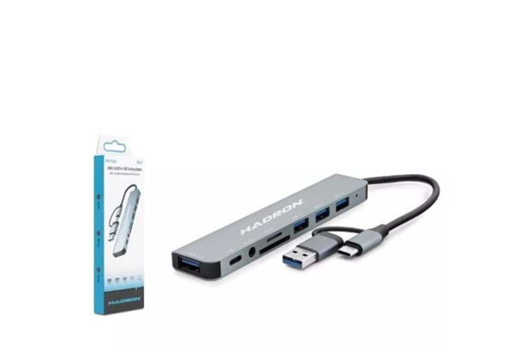 Hadron Hdx7828 Type-C Hub Combo 3-Usb3.0 + Usb + Type-C + Audio + Sd + Tf 8In1 Gri