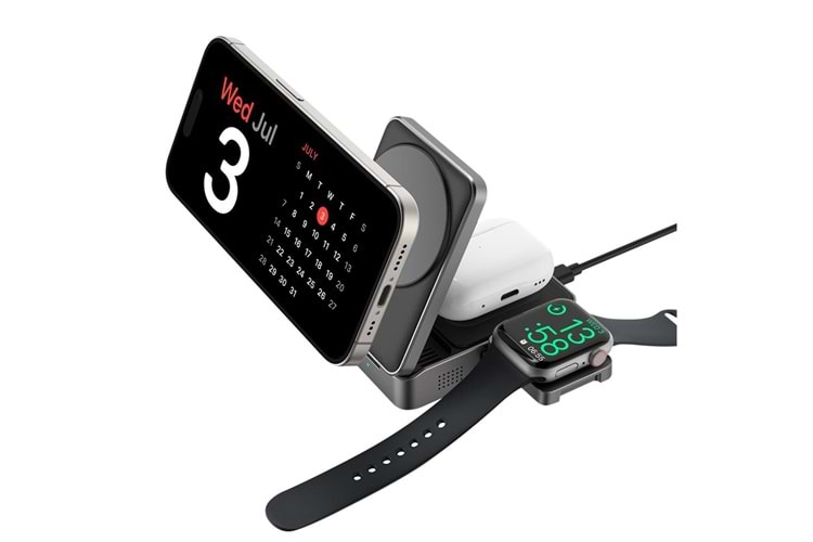 S-link SW-CWF116 Siyah Telefon Kulaklık Akıllı Saat 15W 3 in 1 Magsafe Qi2 Kablosuz Şarj Cihazı