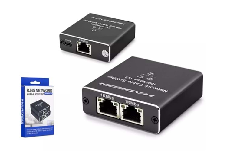 Hadron Hdx1347 100mt Network Splitter Gigabit Rj45 1000Mbps 1-In 2-Out Siyah