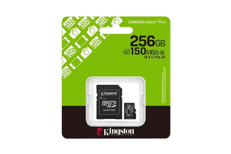 Kingston SDCS3-256GB 256GB microSDXC Canvas Select Plus Gen3 150MB-s A1 Card + Adapter Hafıza Kartı