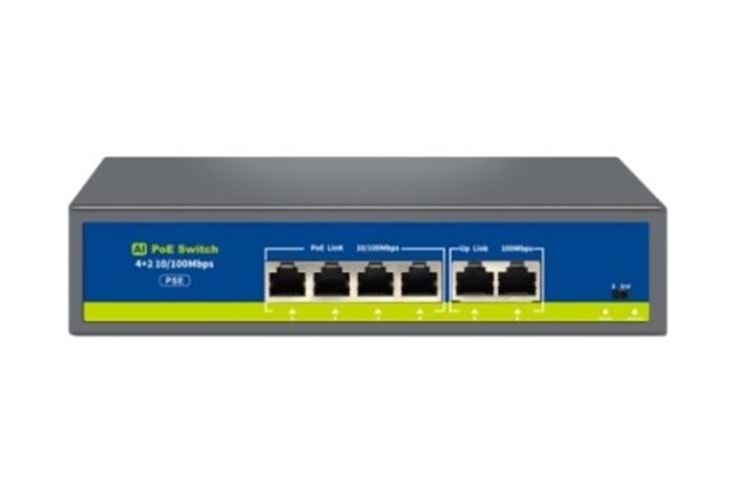 Nova NVC-HIF0420FBL-C 4 Port Poe+ 10-100 Mbps 2 Port 10-100 Mbps Uplink Switch 65W