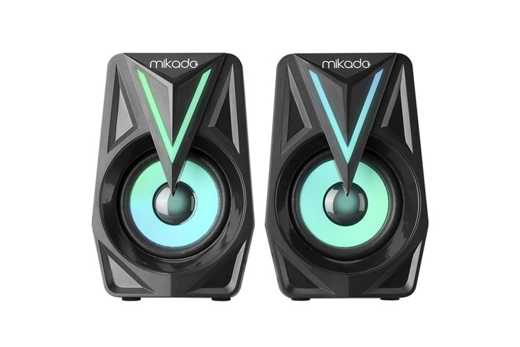Mikado MD-S23 GLARE 2.0 Multimedia 3W-2 Siyah USB RGB Işıklı Gaming Speaker Hoparlör Stereo Giriş