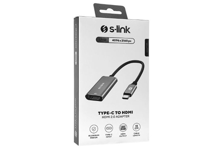 S-link SWV-USBC028 4K@30Hz Gri Metal Type-C to HDMI Adaptör