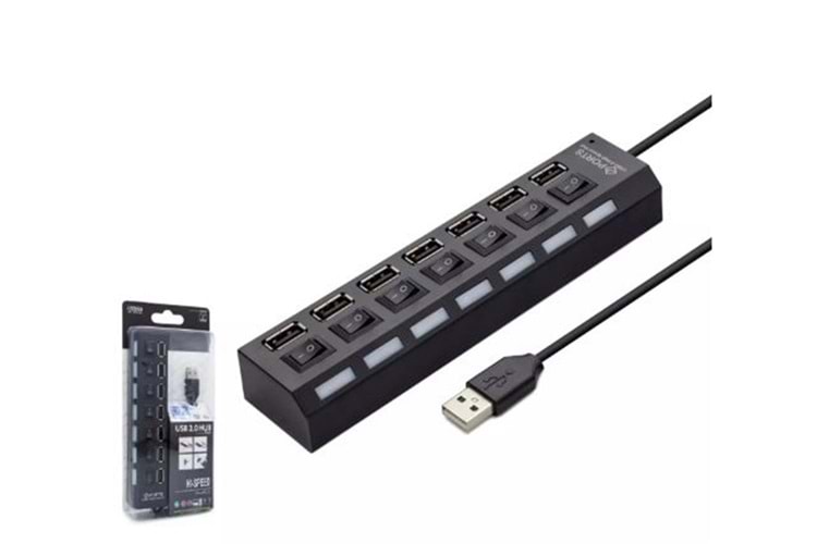 Hadron Hdx7001 Usb Hub 7-Usb Siyah Anahtarlı 
