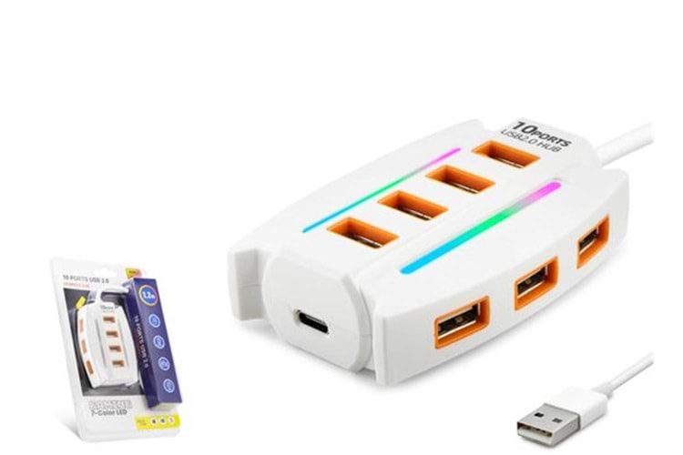 Hadron Hdx7037 Usb Hub 10-Usb 1.2M Beyaz