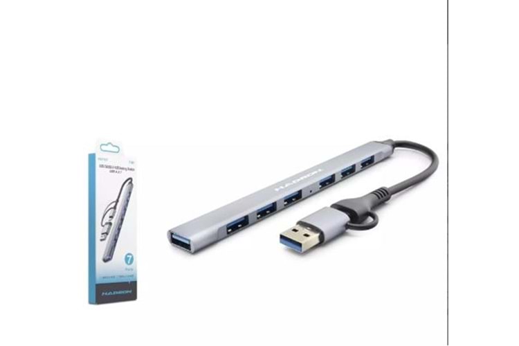 Hadron Hdx7857 Usb + Type-C Hub 7In1 1-Usb3.0 6-Usb2.0 Gri