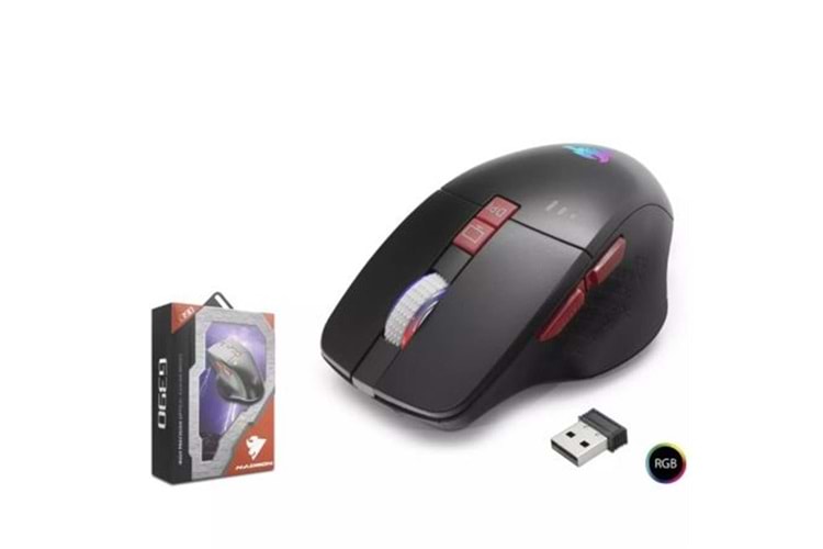 Hadron G390 Kablosuz Oyuncu Mouse Type-C Port Şarjlı + Led gösterim Rgb 1600Dpi Sessiz Siyah