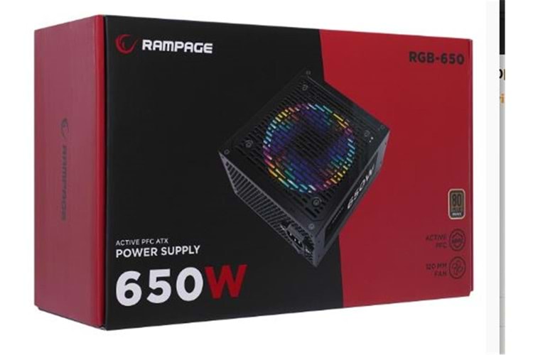 Rampage RGB-650 650W 80 Plus Bronze Aktif PFC 12cm RGB Fanlı Power Supply