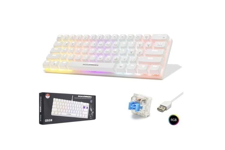 Hadron G508B Kablolu Oyuncu Mini Klavye Mekanik Blue Switch Rgb Q Beyaz