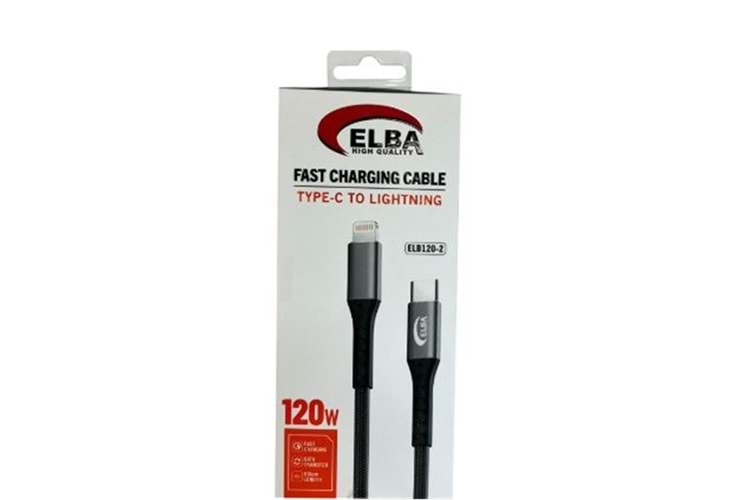 Elba Elb120-2 120w Type-c To Lightning 1Mt Siyah Örgülü Şarj Kablosu (( Data Veri )
