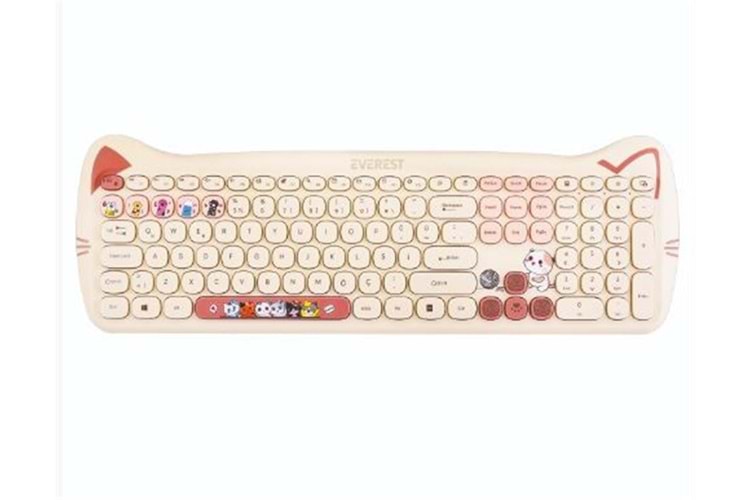 Everest KM-6283 CATTY Renkli Tuşlu Sarı Kablosuz 2.4 + BT Q Multimedia Klavye + Mouse + Pad Set