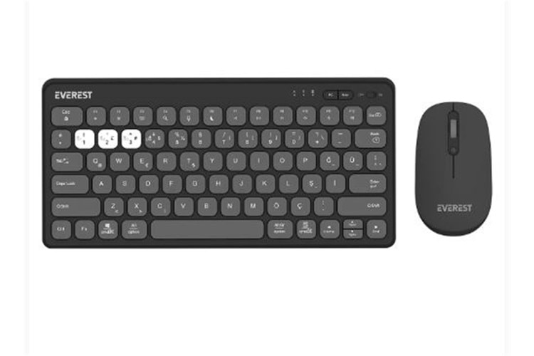 Everest LUMI KM-BT903 Gri 3in1 3 BT + 2.4 1600dpi Q 4 Cihaz Bağlantılı Kablosuz Klavye + Mouse Set