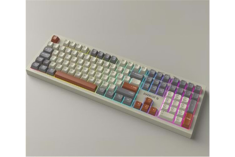 Everest KM-78 Rena Krem-Gri-Kahve Kablosuz 2.4 + BT RGB Aydınlatmalı Sessiz Q Klavye + Mouse Se