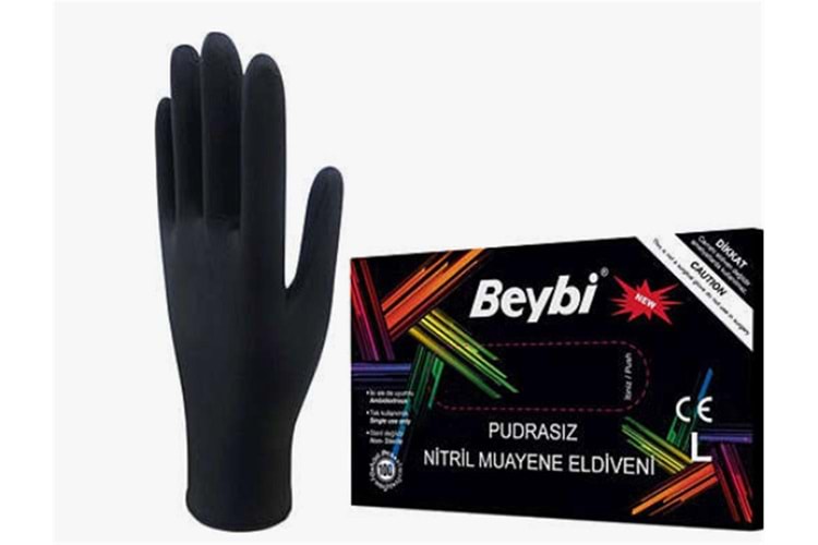Beybi Muayene Medium Pudrasız Siyah Nitril Eldiven