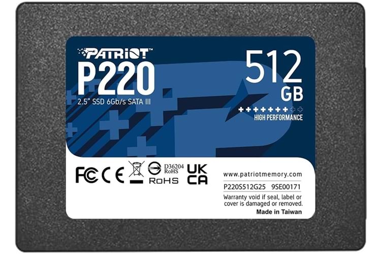 Patriot 512GB P220 550-500MB 2.5 Sata3 P220S512G25 Ssd Disk