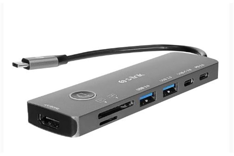 S-link SW-U707 HDMI Gri Metal 7 in 1 2-USB 3.0, 1-Type-C HDMI 4K60HZ, SD ve TF Type C Hub Adaptör