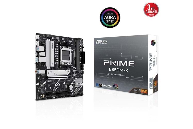 Asus Prime B850M-K AM5 DDR5 Ses GLAN DP-HDMI SATA3 USB3.2 mATX Anakart
