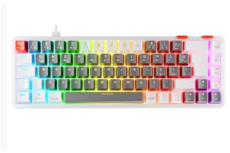 Rampage YORU MINI Gri-Beyaz Type-C Bağlantılı OUTEMU Red Swich Q Mekanik Gaming Oyuncu Klavye RGB