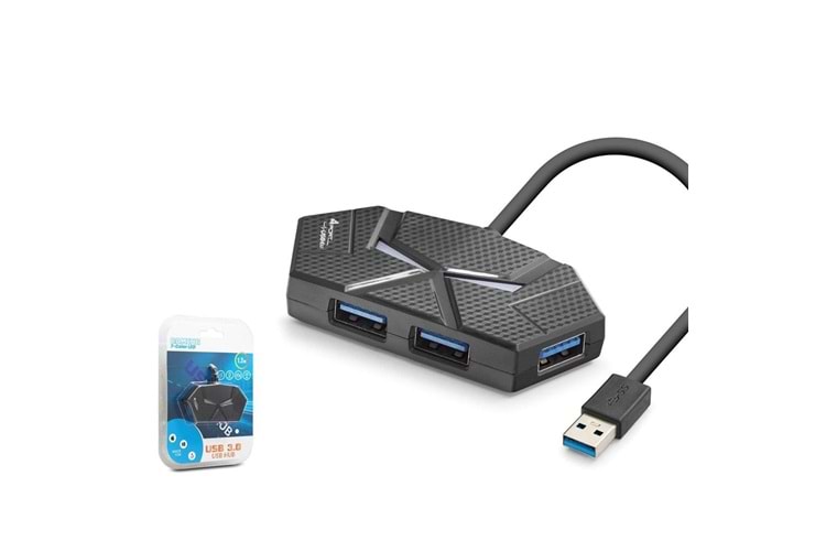 Hadron HDX7050 Gaming 3.0 USB Hub 5Gbps 4x USB-A 3.0 7 Renk LED 4 Port Çoklayıcı 120cm Siyah