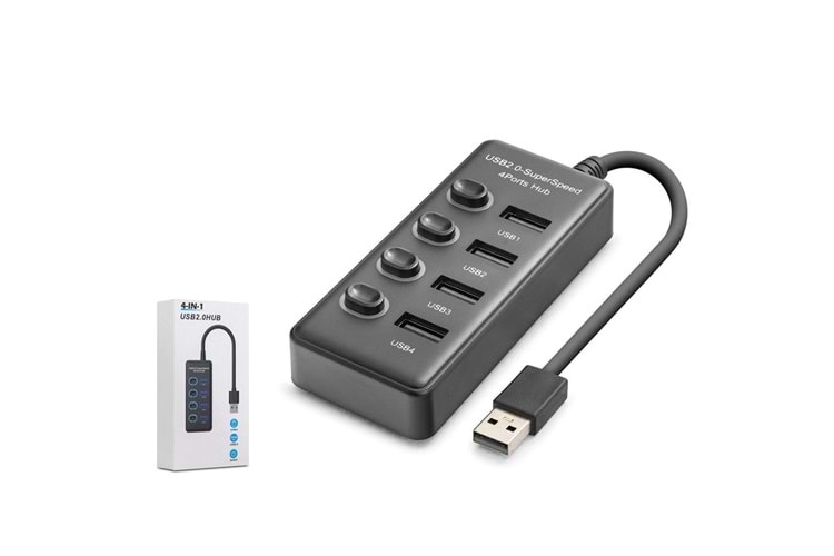 Hadron HDX7048 USB Hub 2.0 480Mbps 4x USB-A 4 Port Switch’li Çoklayıcı Siyah