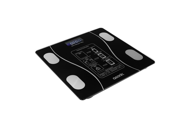 Asonic BS260 Siyah 2-AAA Pil Dijital Bluetooth Baskül (Sensör-Temperli Cam-Otomatik Sıfırlama)