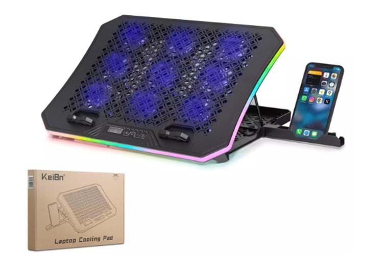 Hadron Dcxa19 Notebook Soğutucu 9-Fan + Telefon Standı 14-18 RGB Siyah