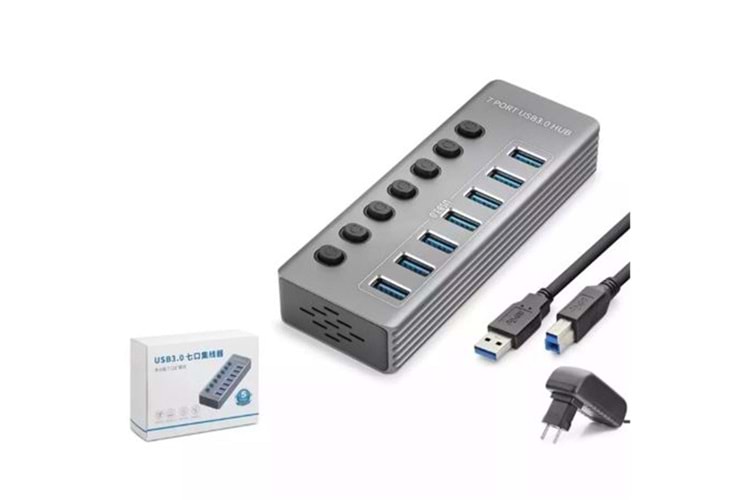 Hadron Hdx7047 Usb Hub 3.0 7-Usb 7-Anahtarlı 5Gbps High Speed 7in1 Gri