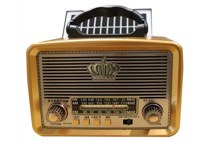 Everton RT-681 Solarlı,Ledli, Şarjlı Nostaljik Radyo (FM-AM-SW-USB-TF)