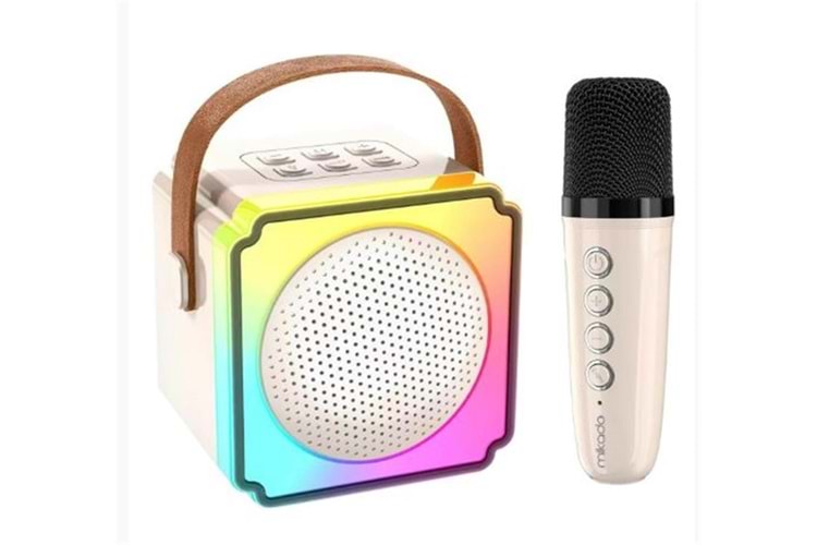 Mikado MD-61BT Krem USB+Bluetooth Destekli Wireless Karaoke Mikrofonlu 1200mAh Taşınabilir Speaker