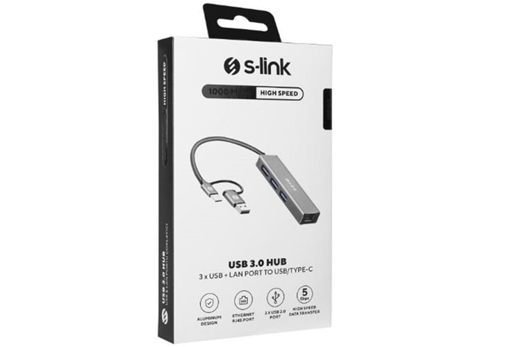 S-link SW-U332 Type-C - USB3.0 1000Mbps 3 Port Usb Gigabit Ethernet Adaptör