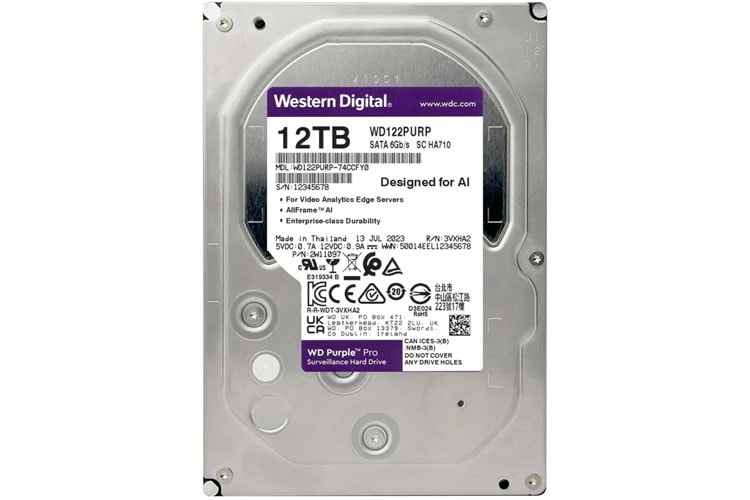 Wd 12Tb Purple Pro WD122PURP 7200 RPM 512MB Cache SATA 6.0Gb-s 3.5