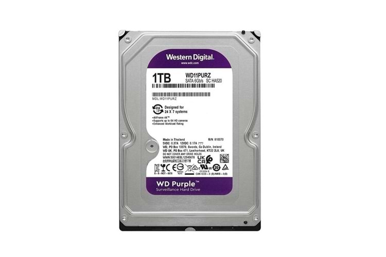 Wd 1Tb WD11PURZ 3.5 Purple Sata3 5400RPM 64MB 7-24 Guvenlık Harddisk (3 Yıl Resmı Dıst Garantılı)