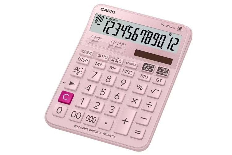 Casio DJ-120D Plus Pembe İşlem Kontrollü 12 Hane Masa Üstü Hesap Makinesi