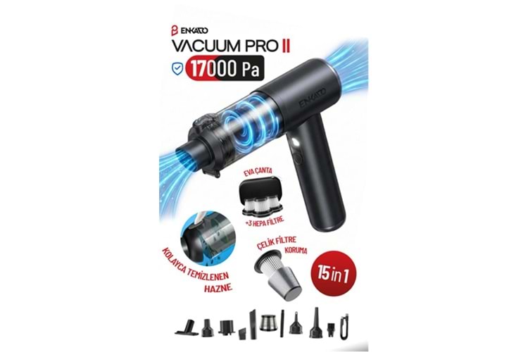 Enkado EKD-SP10 17000PA 2000ah Güçlü Vakum Ve Üflemeli Şarjlı Elektrikli Araç Süpürgesi 3ad Filtre