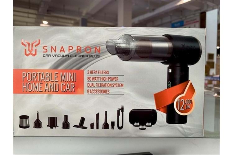 Snapron SNV-3002 12000PA 2000Mah 9in1 Güçlü Vakum Ve Üflemeli Şarjlı Katlanabilir Araç Süpürgesi 