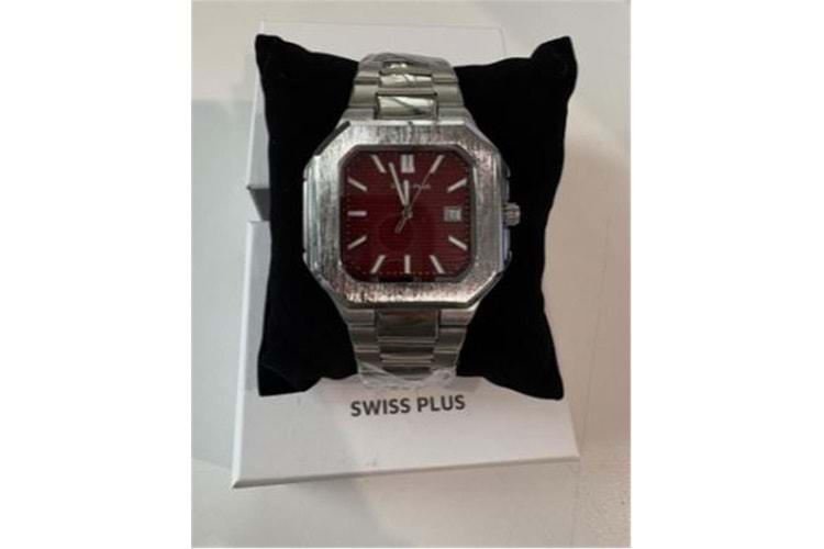Swiss Plus Man Watch Premium Seri Model-9 RS23146 Bordeaux-Silver