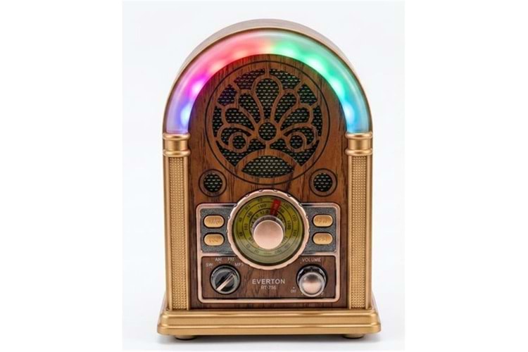 Everton RT-752 Şarjlı, Led Işıklı Nostaljik Radyo( Bluetooth-USB-SD-FM)