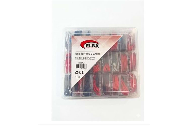 Elba CP-01 Şeffaf Kutulu Usb To Type-c Renkli(Kırmızı,Lacivert,Beyaz,Gri,Bordo)24lü Şarj Kablosu 