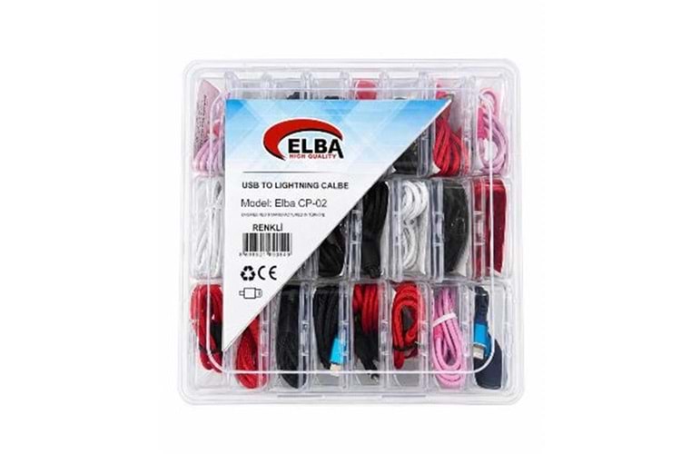 Elba CP-02 Şeffaf Kutulu Usb To Lightning (Kırmızı,Beyaz,Pembe,Siyah,Lacivert)24lü Şarj Kablosu