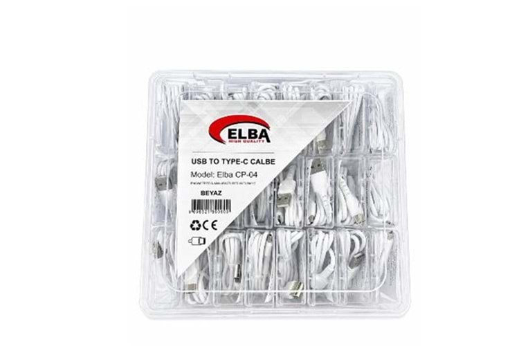 Elba CP-04 Şeffaf Kutulu Usb To Type-c 24lü Beyaz Şarj Kablosu