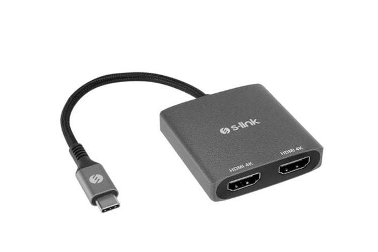 S-link SWV-USBC026 4K@30Hz Gri Metal Type-C to 2 port HDMI Adaptör