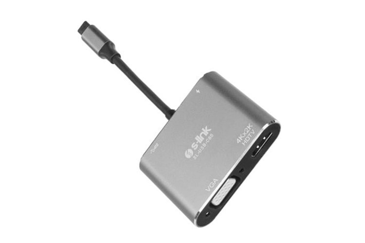 S-link SL-USB-C85 4 in 1 Type C to, PD+HDMI+VGA+USB3.0 Çevirici Hub Adaptör