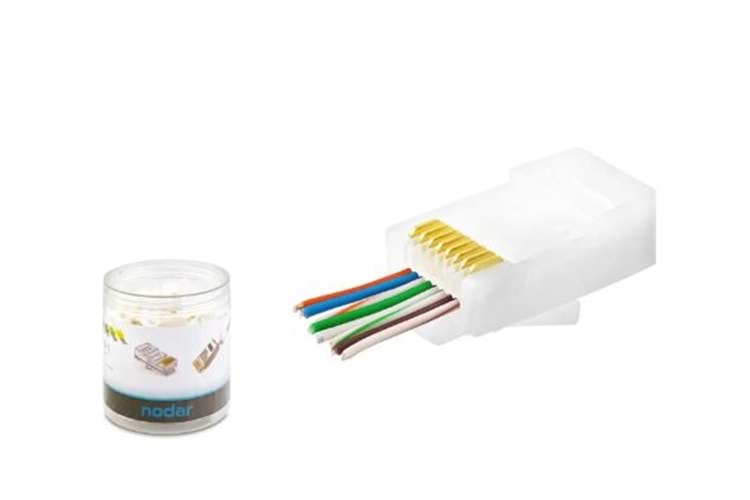 NODAR ND2406 CAT6 EZ RJ45 Konnektör 100 Adet Plastik Kutu - Beyaz